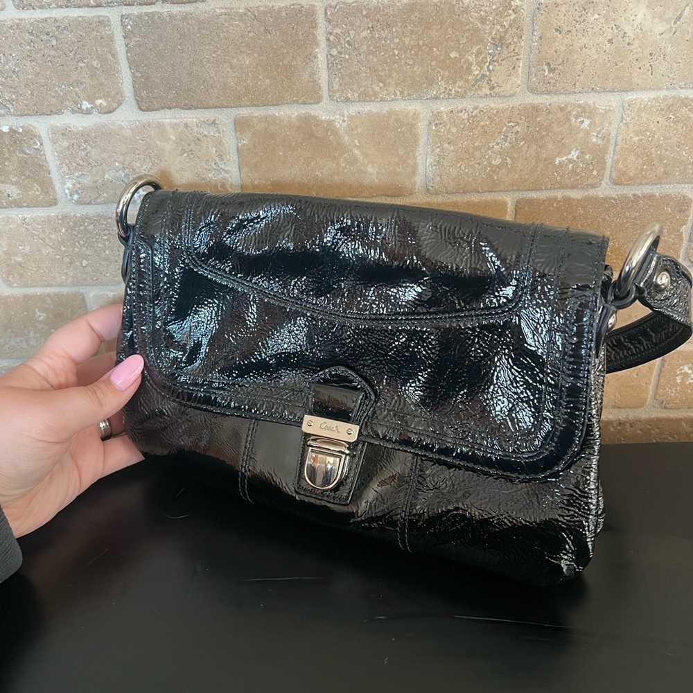 Coach Poppy Lyla Onyx Patent Leather Shoulder Bag - Picture 3 of 10